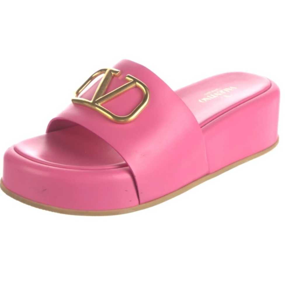 Valentino GARAVANI NWOB PINK/Gold Slide Sandals size 41.5 LOGO